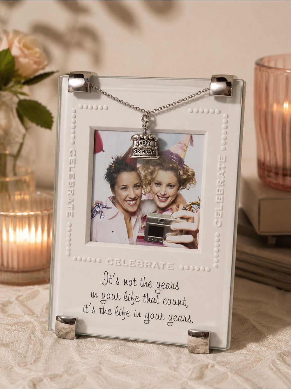 Its Not The Years birthday frame|White rectangular design|silver heart charm.